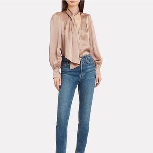 AJE - Astrid Tie Neck Silk Blouse in Beige in Size AUS 10
